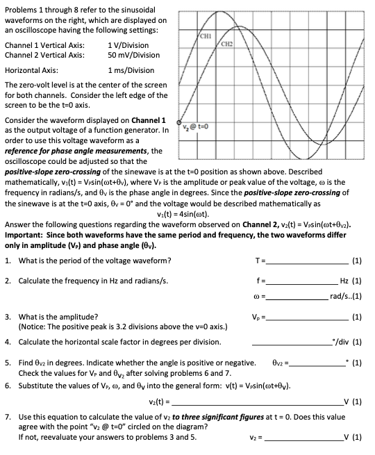 Solved Problems 1 through 8 refer to the sinusoidal | Chegg.com