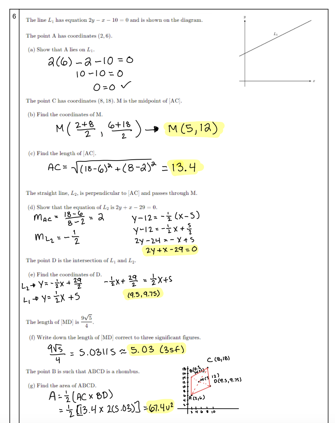 Solved The Line L1 Has Equation 2y−x−10 0 And Is Shown On