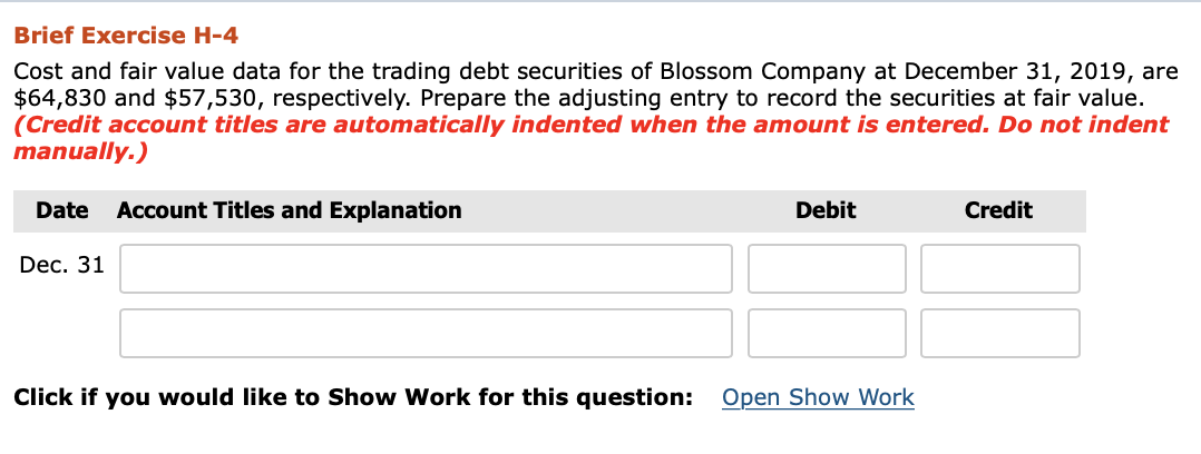 Solved Brief Exercise H-4 Cost and fair value data for the | Chegg.com