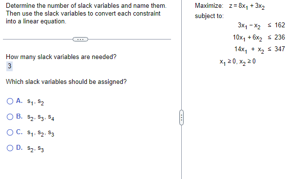Solved Determine the number of slack variables and name | Chegg.com