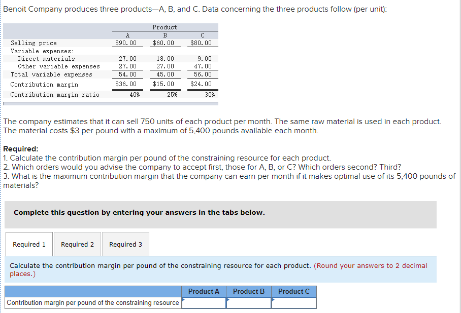 Solved Benoit Company Produces Three Products-A, B, And C. | Chegg.com