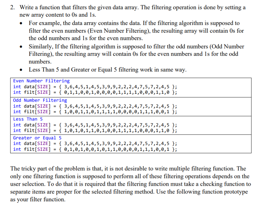 2. Write a function that filters the given data | Chegg.com