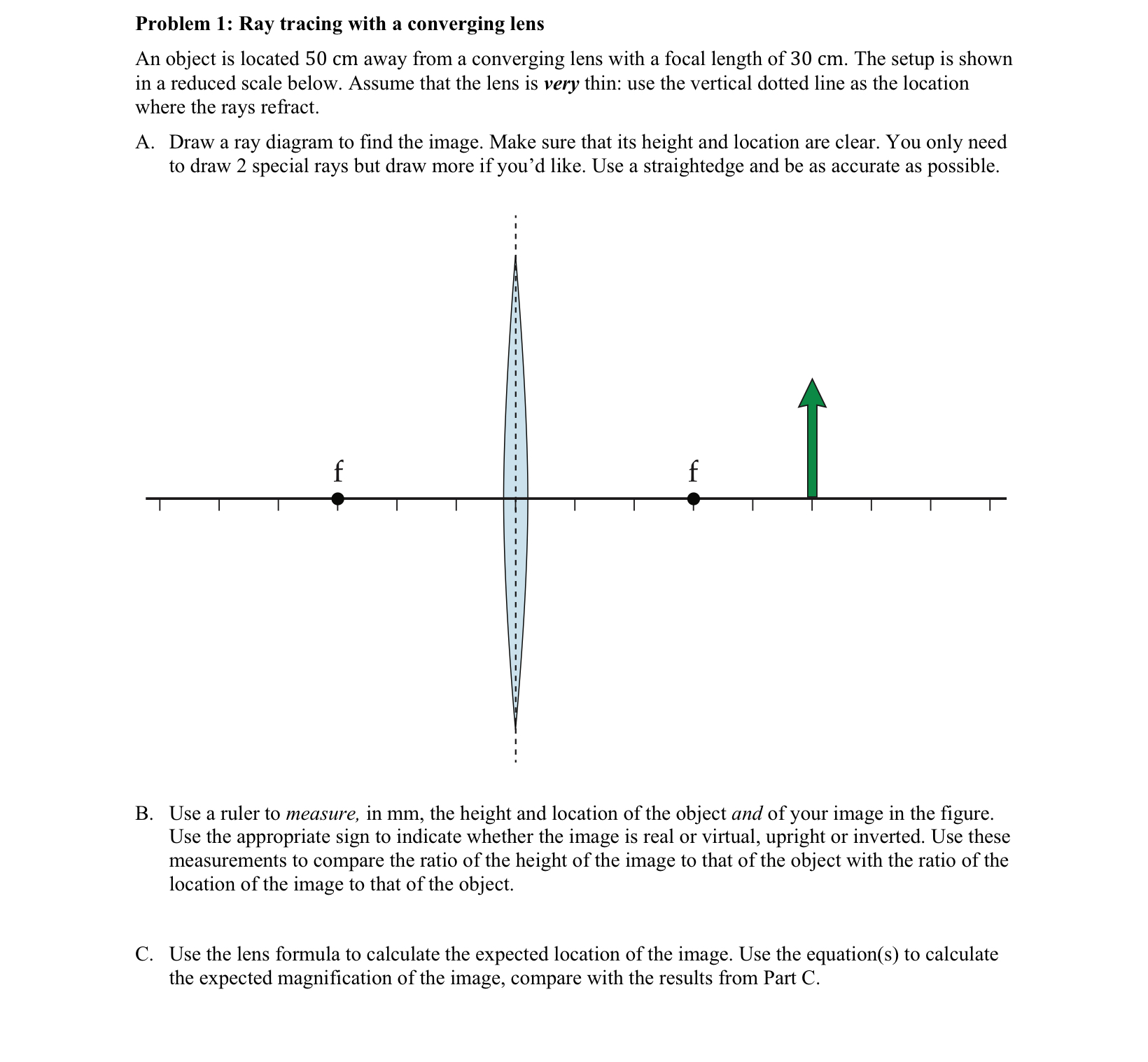 Solved Problem 1: Ray tracing with a converging lens An | Chegg.com