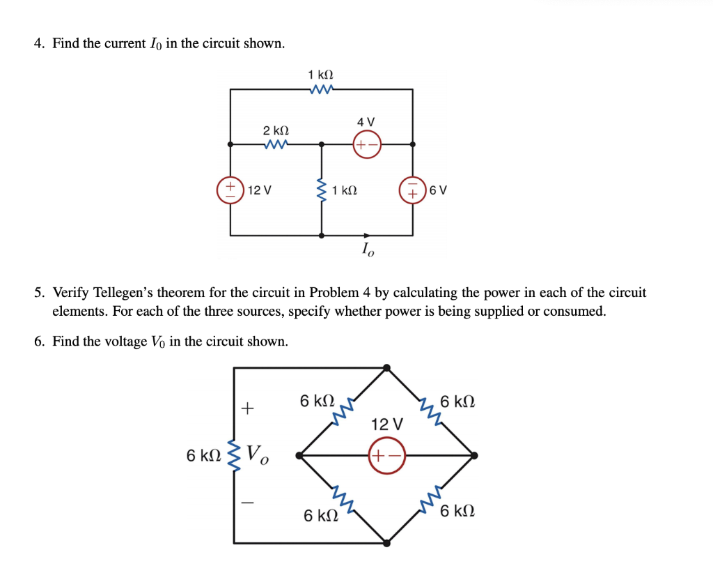 Solved 4. Find the current Io in the circuit shown. 1 ΚΩ 4V | Chegg.com