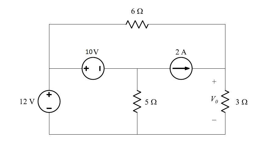 Solved 6 Ω 10V 2Α + + + 12V Vo 5 Ω 3 Ω - | Chegg.com