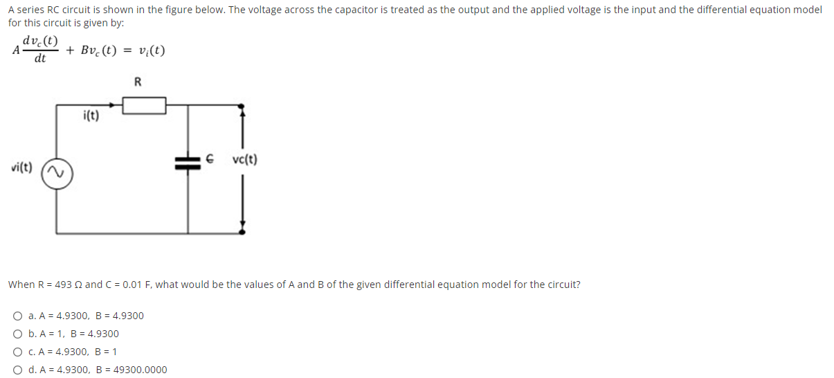 Solved A Series RC Circuit Is Shown In The Figure Below. The | Chegg.com