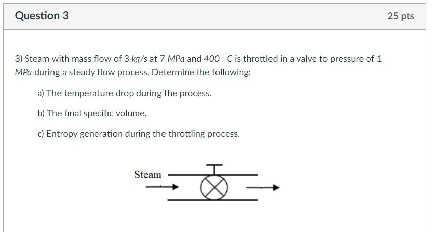 Solved 3) Steam With Mass Flow Of 3 Kg S At 7mpa And 400∘c 