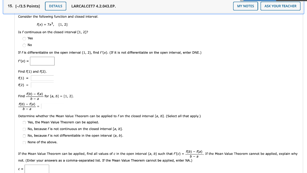 Solved 15. [-/3.5 Points] DETAILS LARCALCET7 4.2.043.EP. MY | Chegg.com