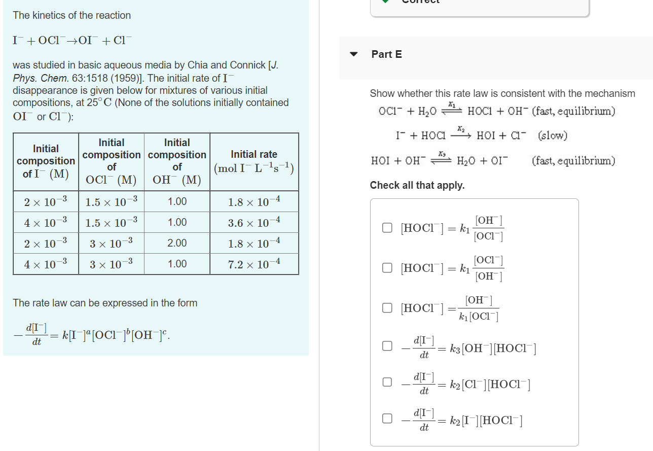 Solved The kinetics of the reaction | Chegg.com