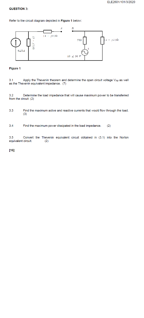 Solved ELE2601/101/3/2020 QUESTION 3: Refer To The Circuit | Chegg.com