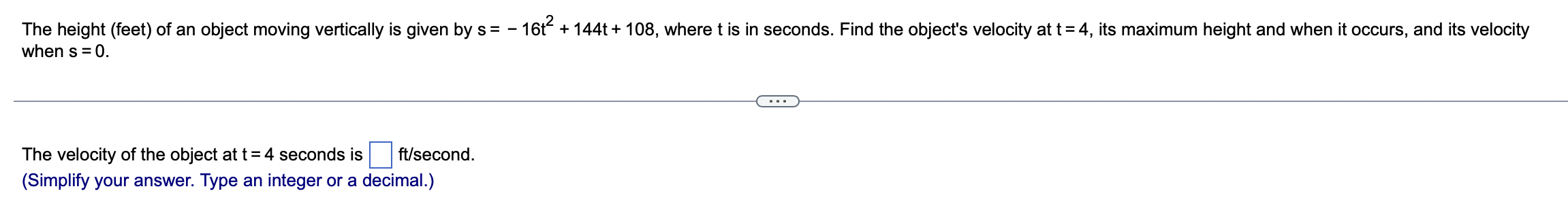 Solved The Height (feet) Of An Object Moving Vertically Is 