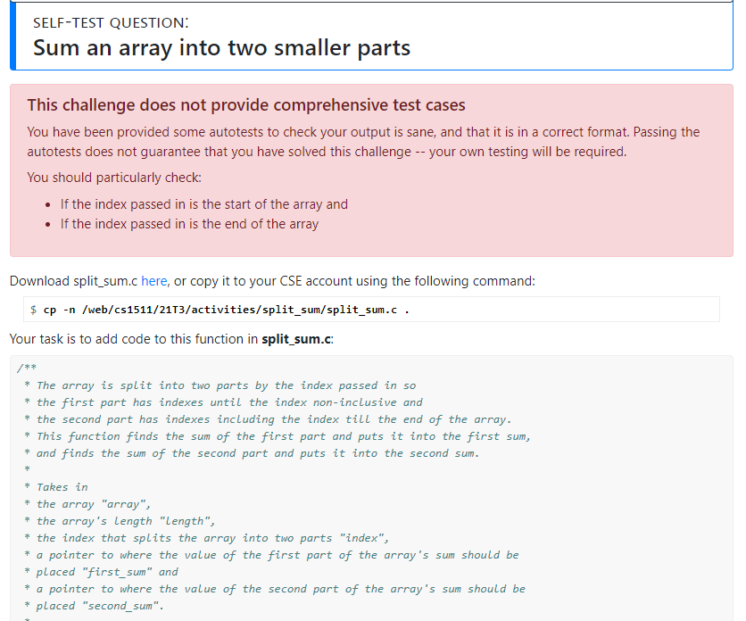Solved SELF-TEST QUESTION: Sum an array into two smaller | Chegg.com