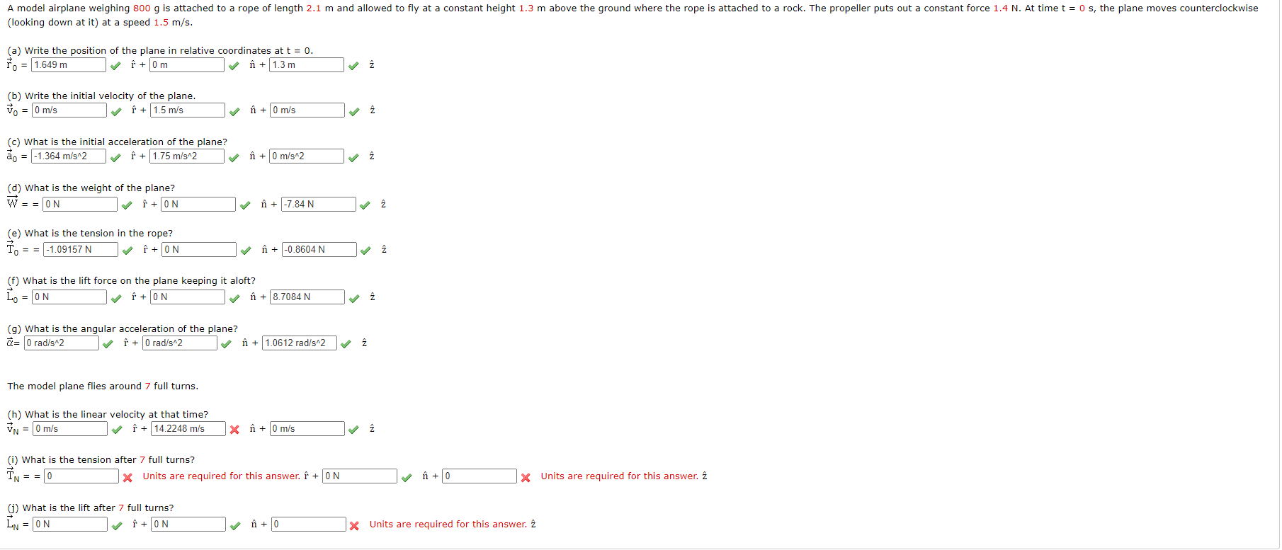 Solved A Model Airplane Weighing 800 G Is Attached To A R Chegg Com