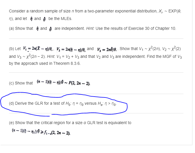 Solved Consider A Random Sample Of Size N From A Two Para Chegg Com