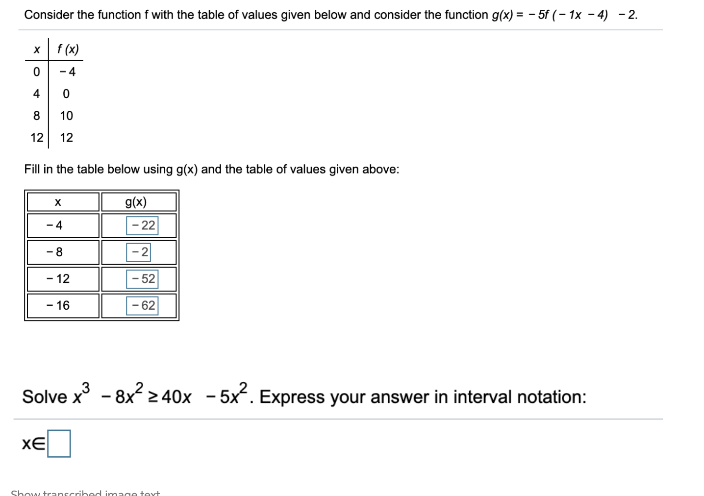 Solved Consider the function f with the table of values | Chegg.com