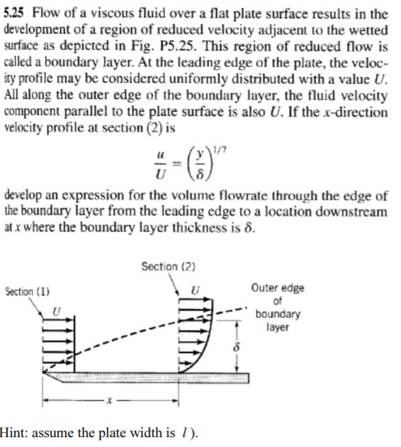 Solved 5.25 Flow of a viscous fluid over a flat plate
