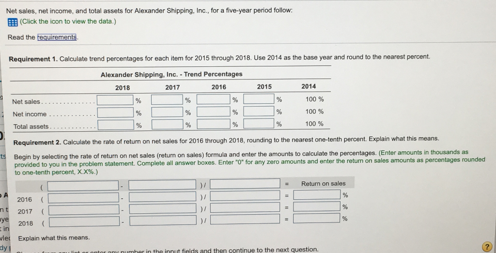 Solved Net Sales, net and total assets for Alexander