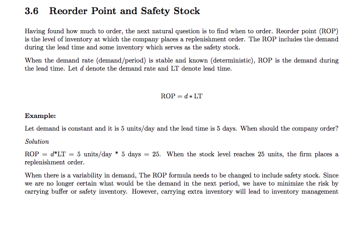 3.6 Reorder Point and Safety Stock Having found how | Chegg.com
