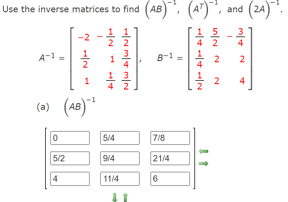 Solved Use the inverse matrices to find AB and 2A 1 3 -2 - - | Chegg.com