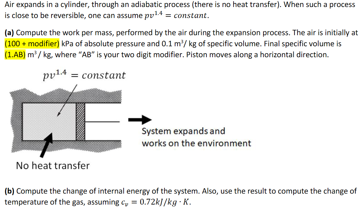 Solved Air expands in a cylinder, through an adiabatic