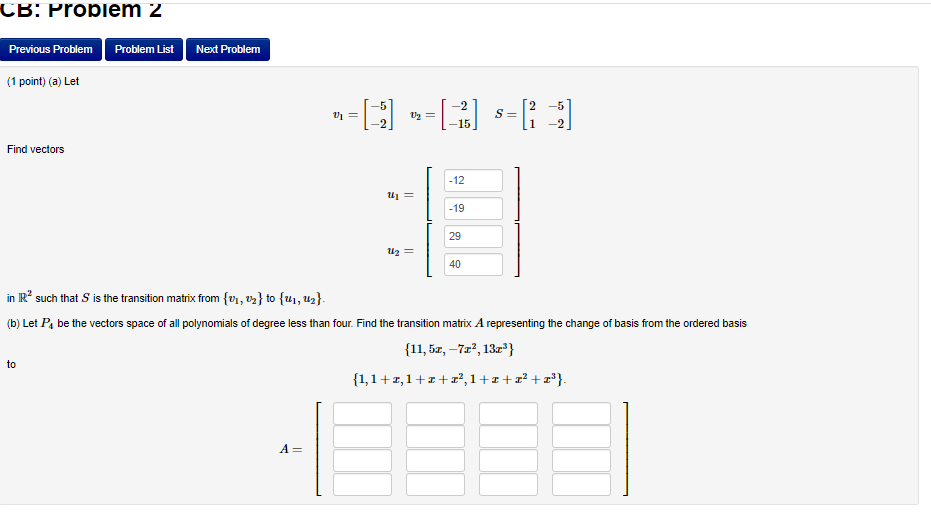 Solved CB: Propiem 2 Previous Problem Problem List Next | Chegg.com