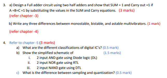 Solved 3. a) Design a Full adder circuit using two half | Chegg.com