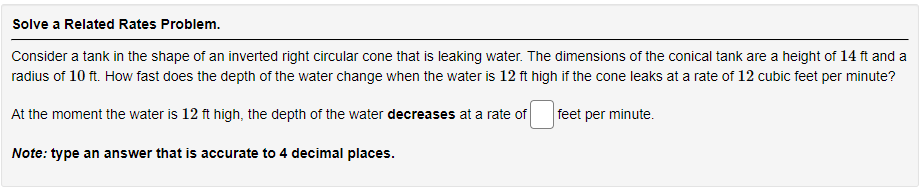 Solved Solve a Related Rates Problem. Consider a tank in the | Chegg.com