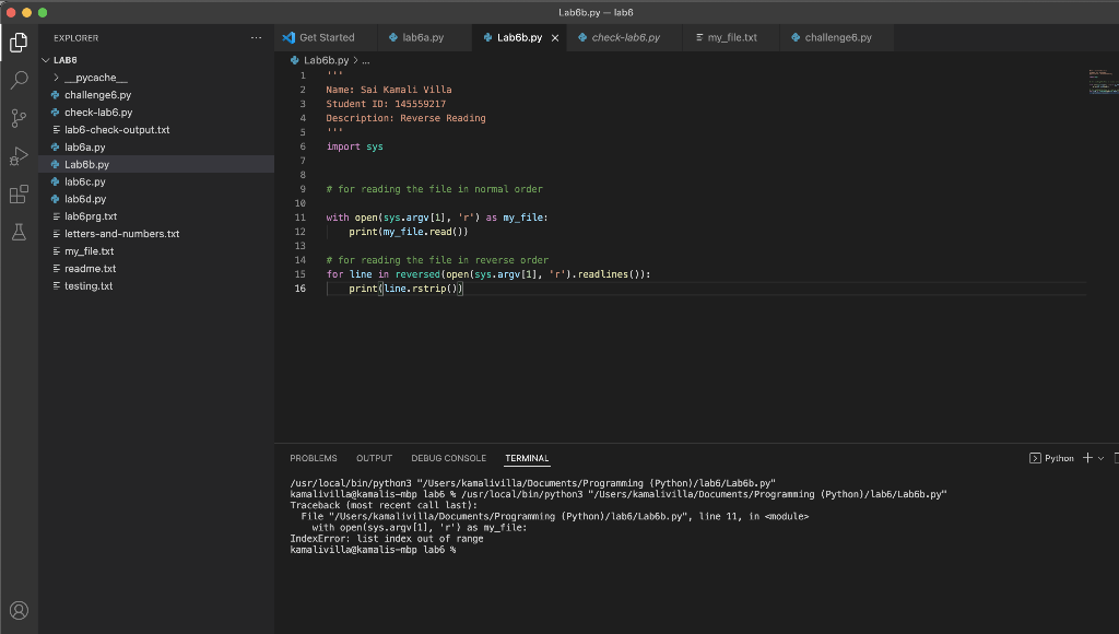 Solved 6.5 TASK: Reverse Reading Create lab6b.py. This | Chegg.com
