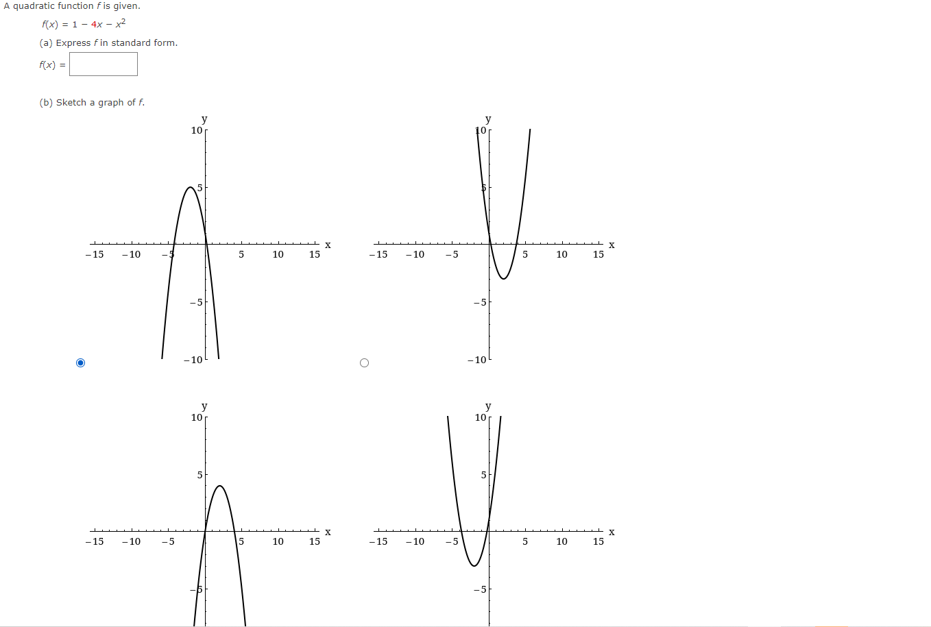 Solved A Quadratic Function Fis Given F X 1 4x 72