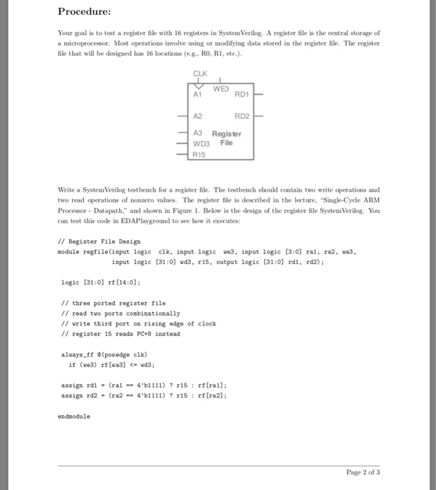 Solved Procedure: Your goal is to test a register file with | Chegg.com