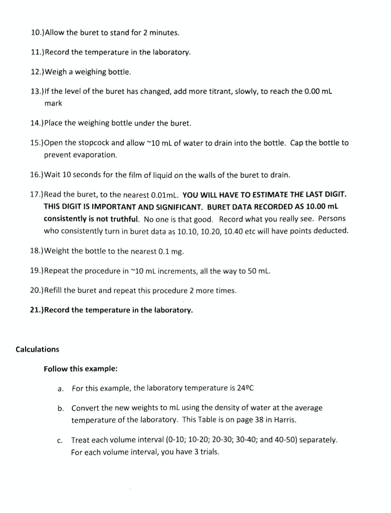 Calibration of a Buret This experiment is designed to