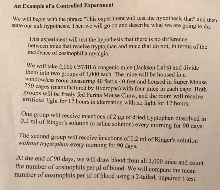 Solved An Example of a Controlled Experiment We will begin | Chegg.com
