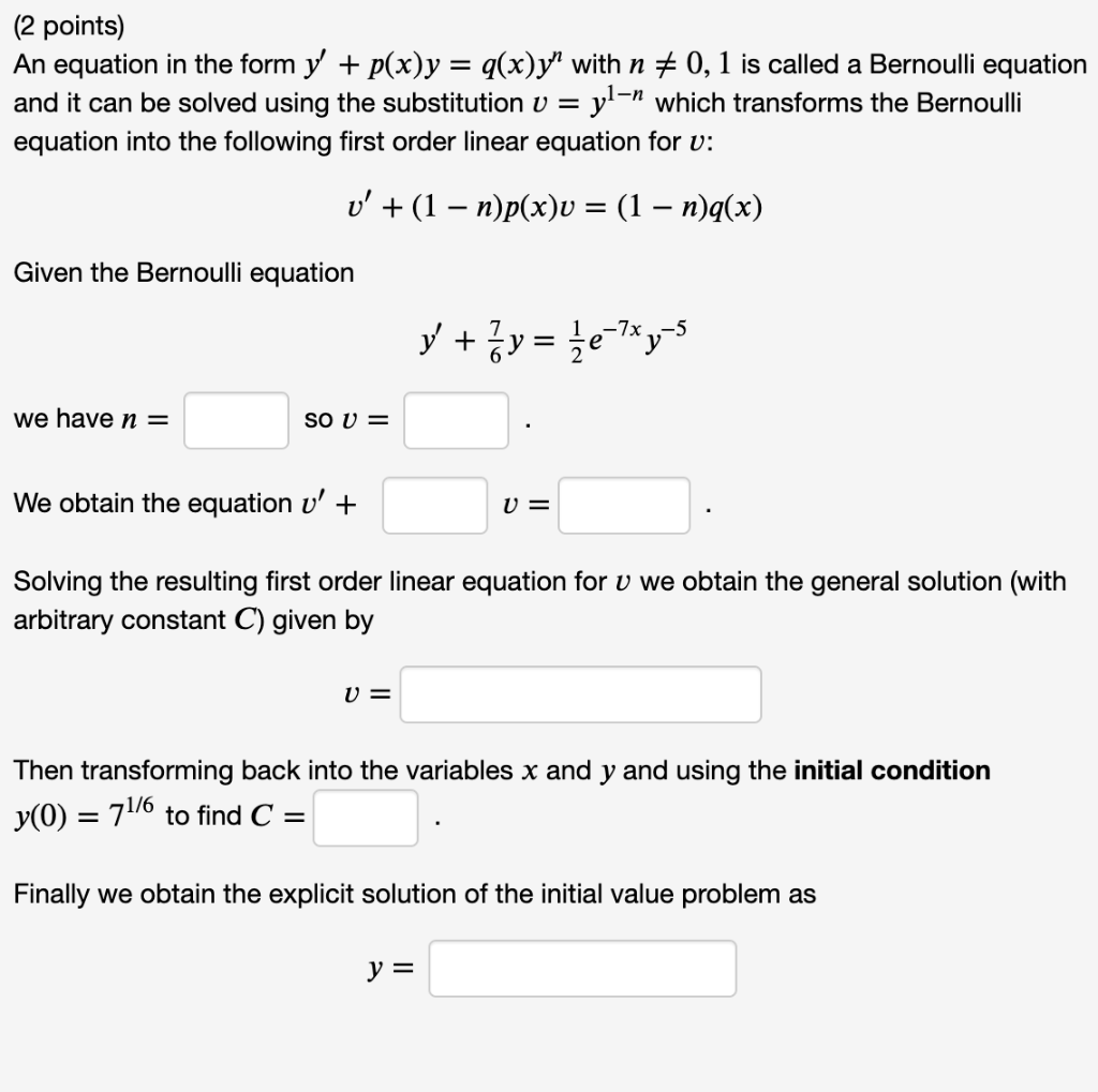 Solved An Equation In The Form 𝑦 𝑝 𝑥 𝑦 𝑞 𝑥 𝑦𝑛y P X Y Q Chegg Com