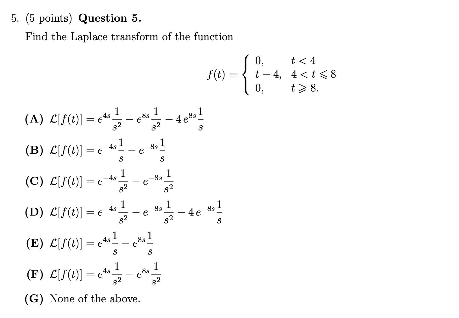 Solved 5 5 Points Question 5 Find The Laplace Transform 5484