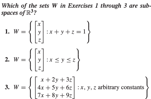 Solved Which of the sets W in Exercises 1 through 3 are sub- | Chegg.com