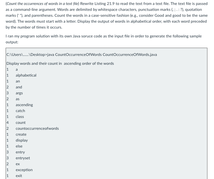 Solved (Count the occurrences of words in a text file) | Chegg.com