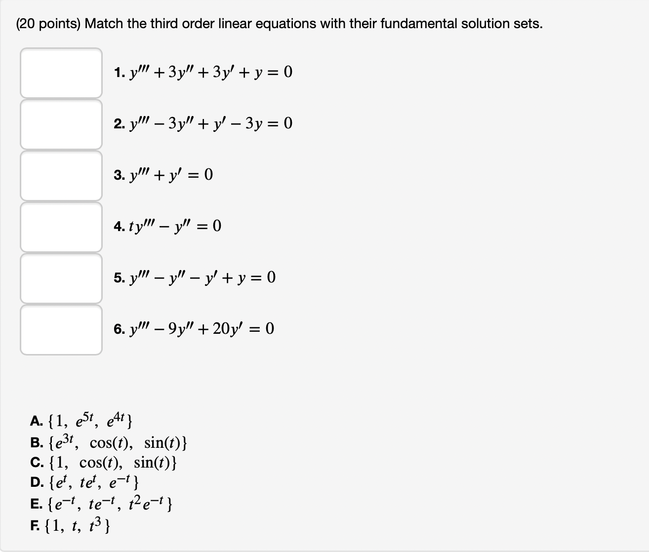 Solved (20 points) Match the third order linear equations | Chegg.com