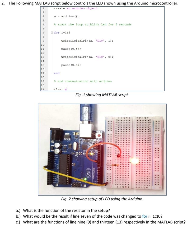 Solved 2. The Following MATLAB script below controls the LED | Chegg.com image.