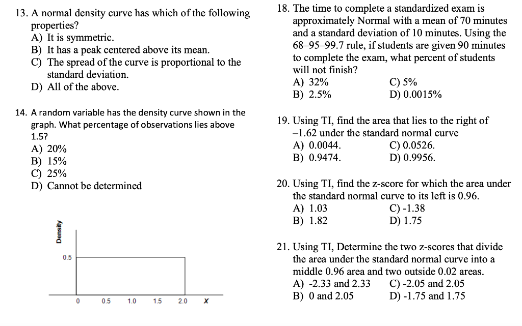 Solved 13. A normal density curve has which of the | Chegg.com