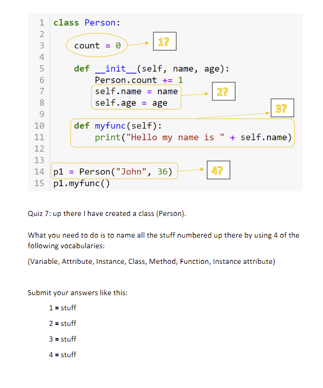 Solved 1 class Person: 2 1? count = 0 4 5 definit__(self, | Chegg.com