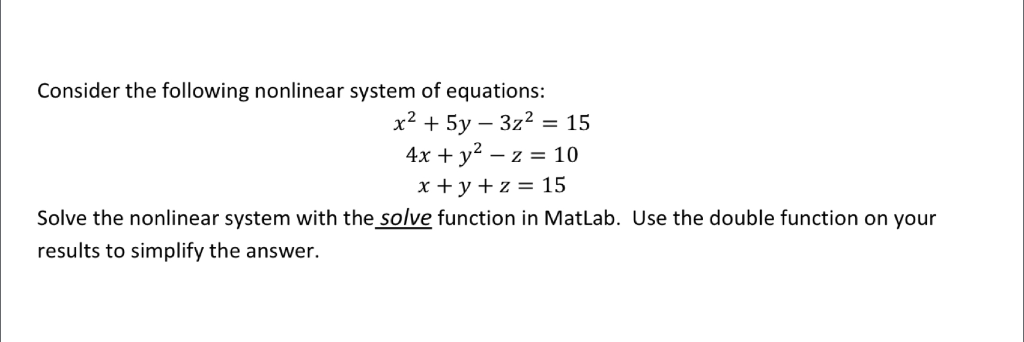 matlab solve system of nonlinear equations