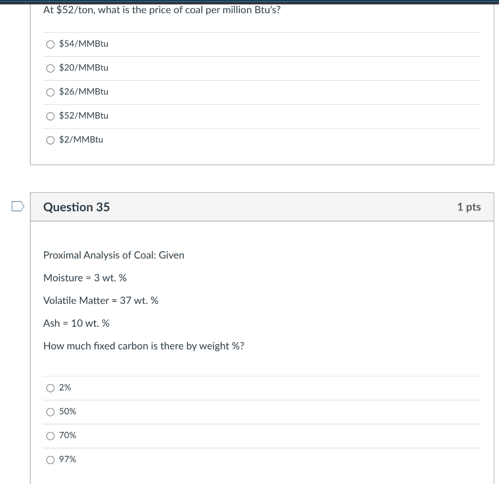 Solved At 52/ton, what is the price of coal per million