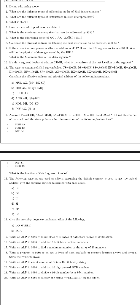 Solved 1. Define addressing mode 2. What are the different | Chegg.com