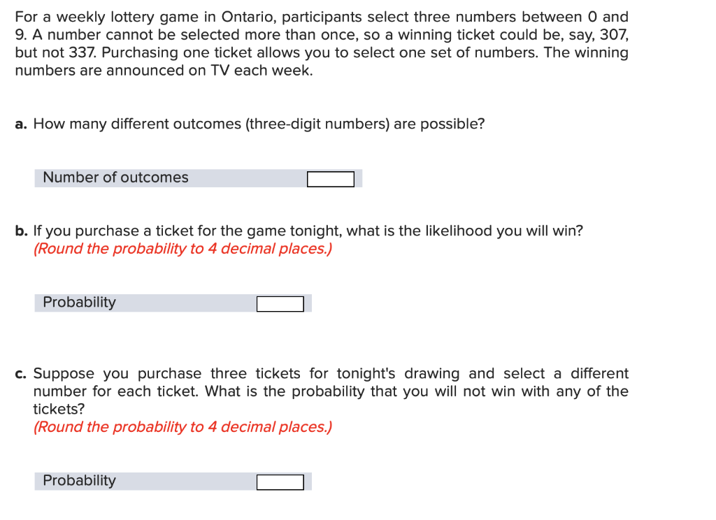 Solved For a weekly lottery game in Ontario participants Chegg