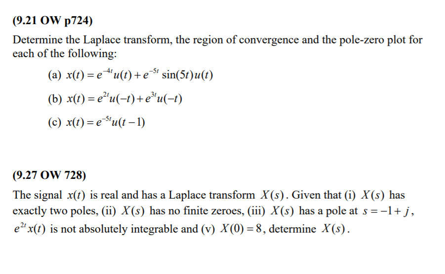 Solved 9 21 Ow P724 Determine The Laplace Transform Th Chegg Com