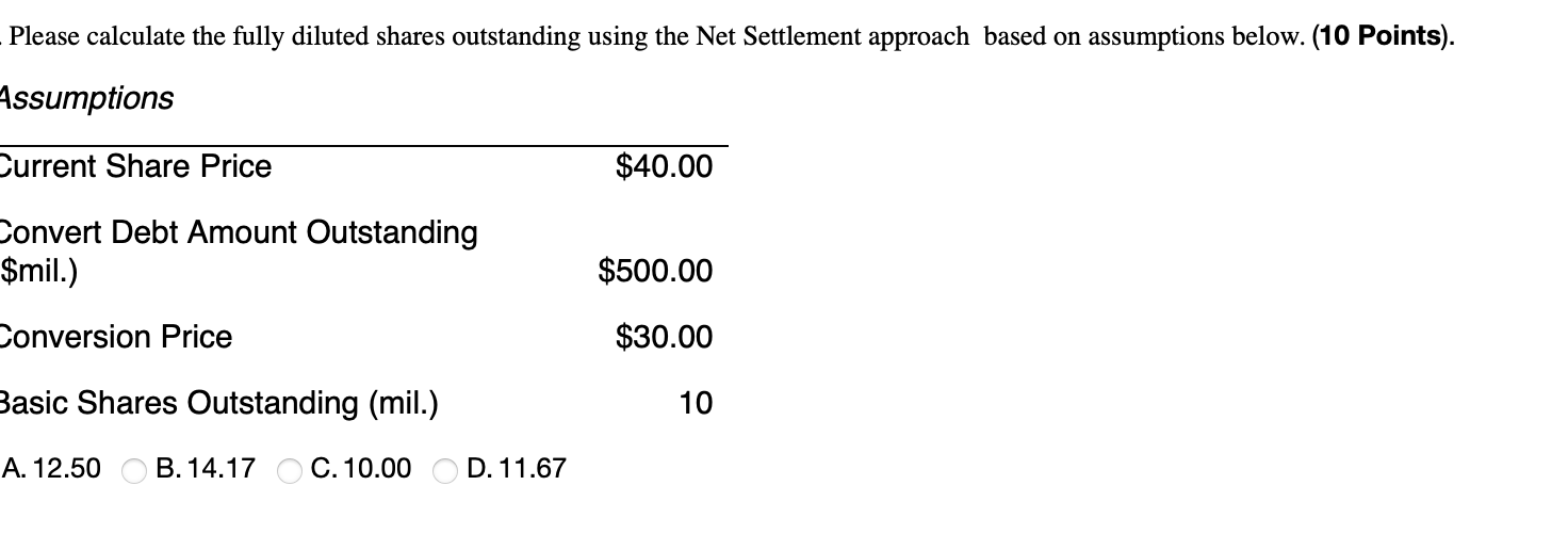 Solved Please calculate the fully diluted shares outstanding | Chegg.com