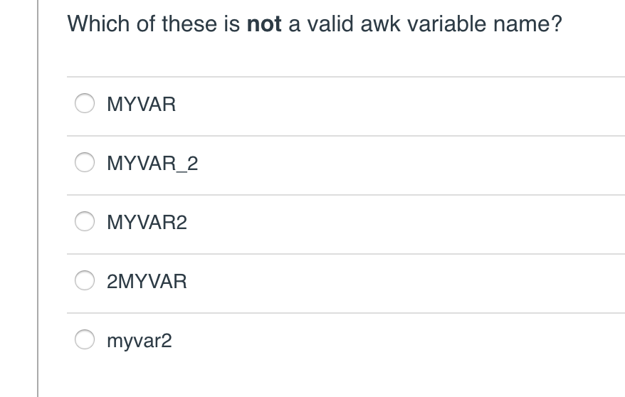 (Solved) Valid Awk Variable Name Myvar Myvar2 Myvar2 2myvar Myvar2