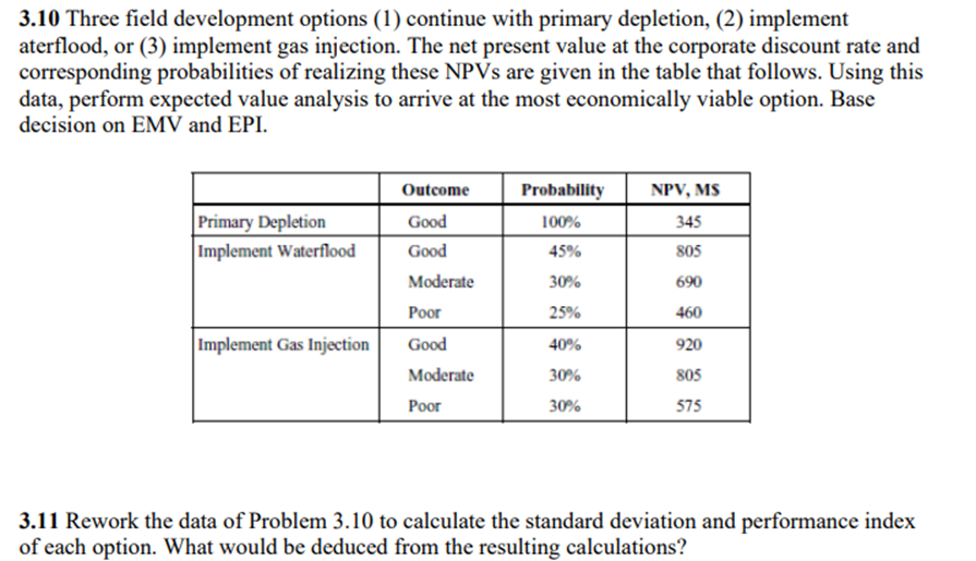 Solved 3.10 Three field development options (1) continue | Chegg.com
