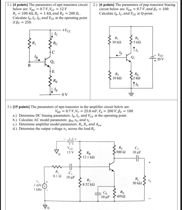 Solved 1.) 14 points] The parameters of npn transistor