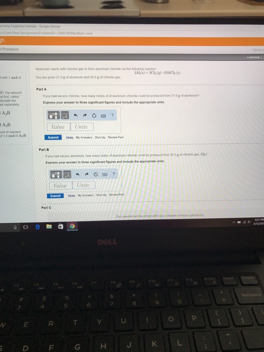 Solved Aluminum reacts with chlorine gas to form aluminum